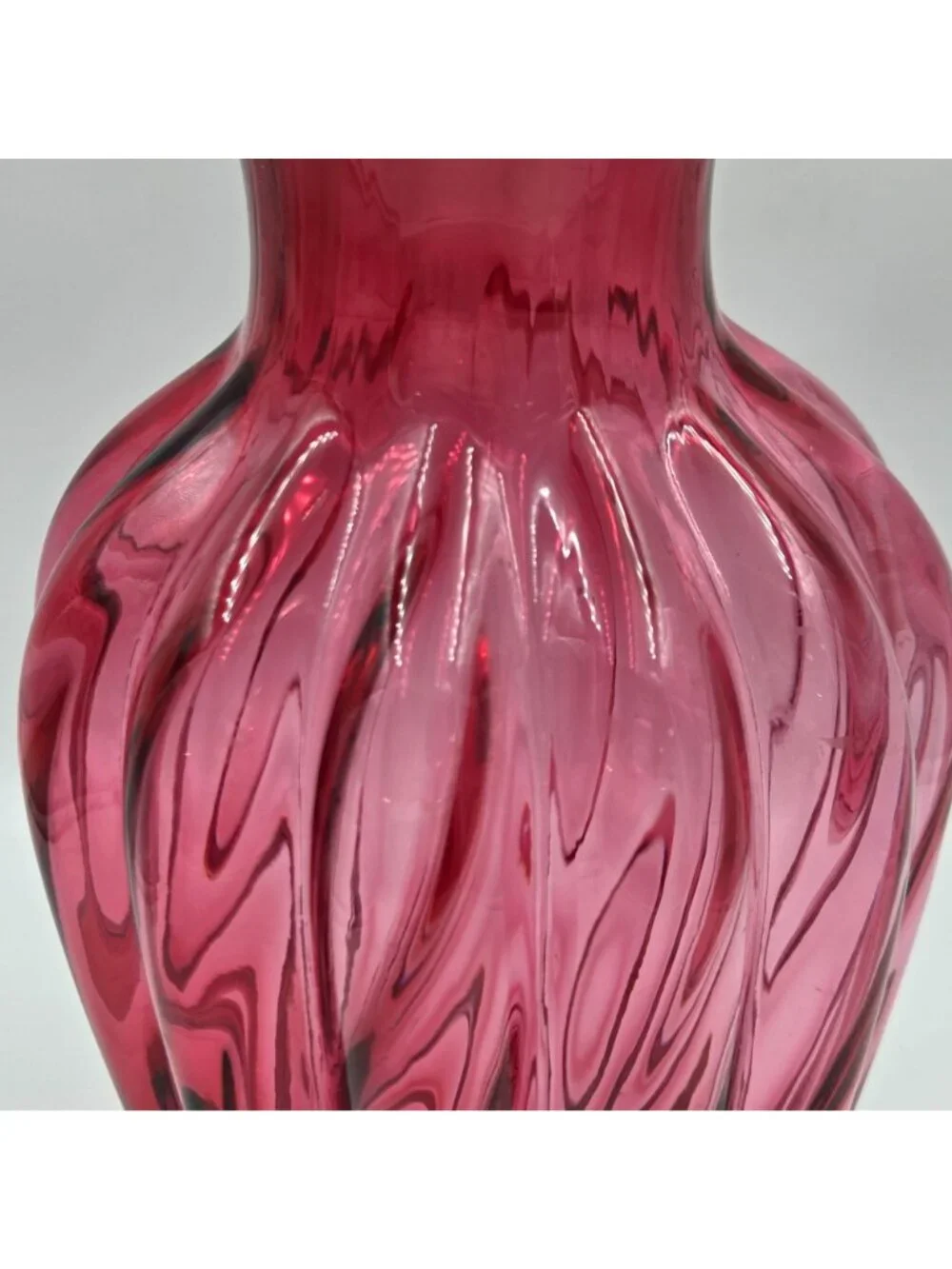 Fenton Country Cranberry Glass Vase Crimped Rim Pink Art Glass